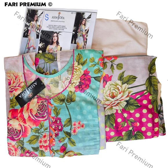 Asim Jofa 3PC Printed Lawn Cambric Cotton Shalwar Kameez Pakistani/Indian SMALL - Picture 12 of 12